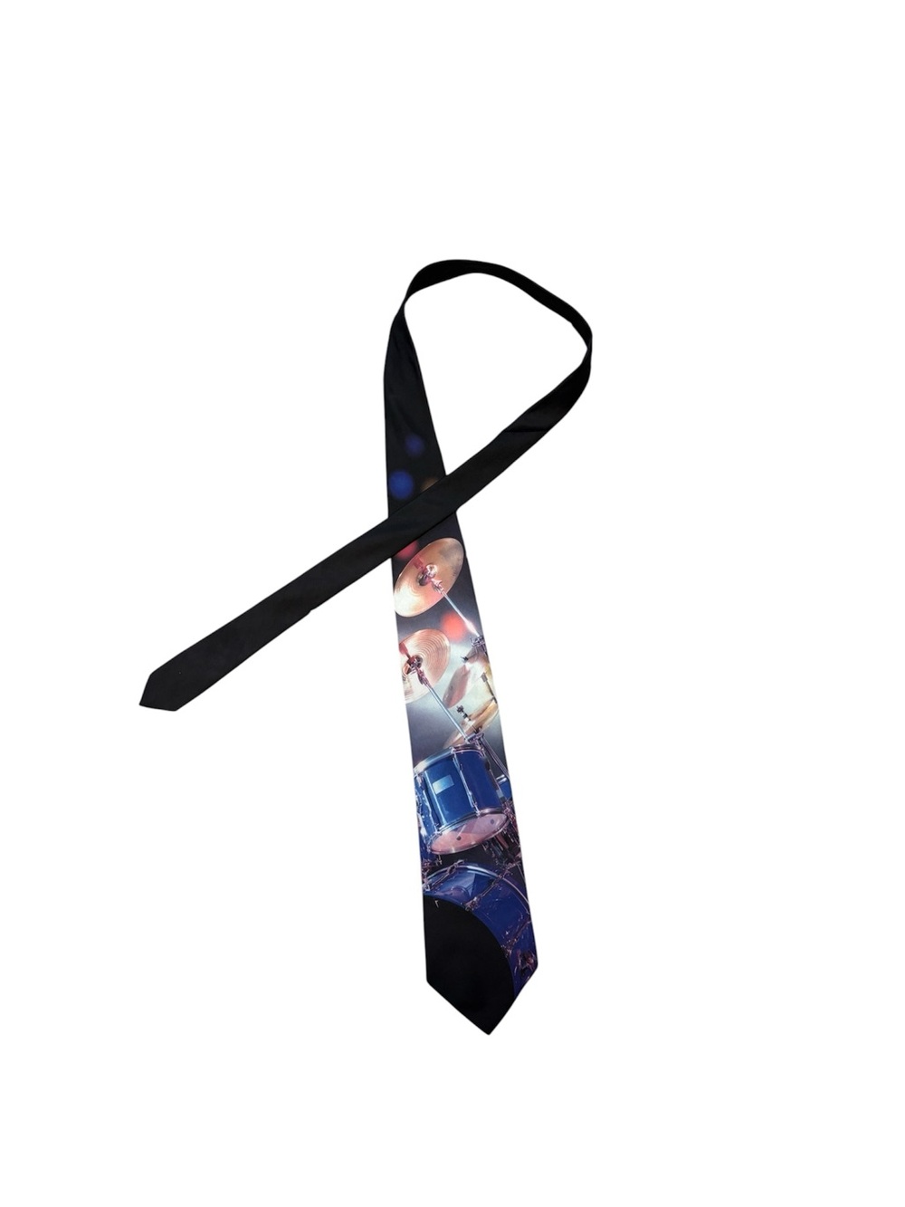 Ralph Marlin Black Tie with Blue Drum Set Print